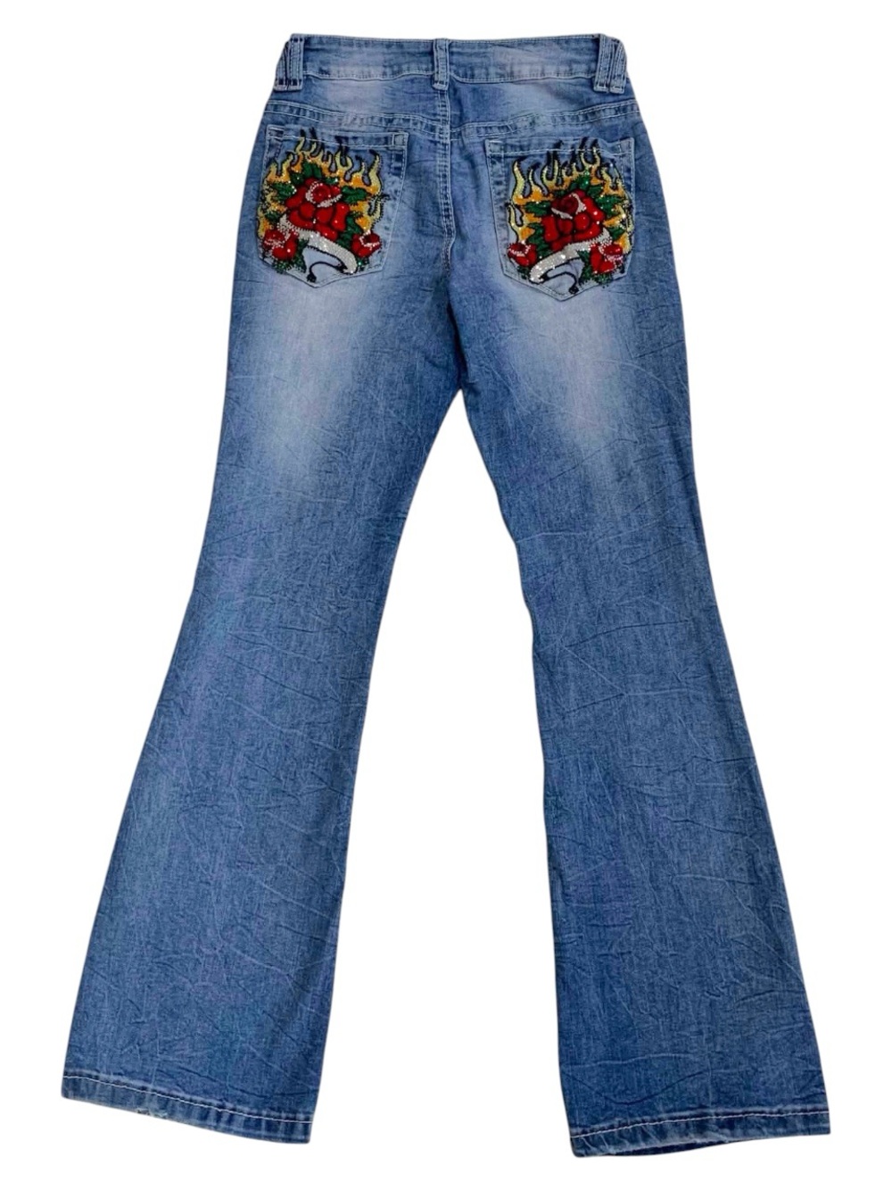 Ninth Hall Alyssia Rhinestone Flame Wing Bootcut Flare Jeans Size 6